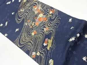 曲線に扇・花筏模様織出し袋帯